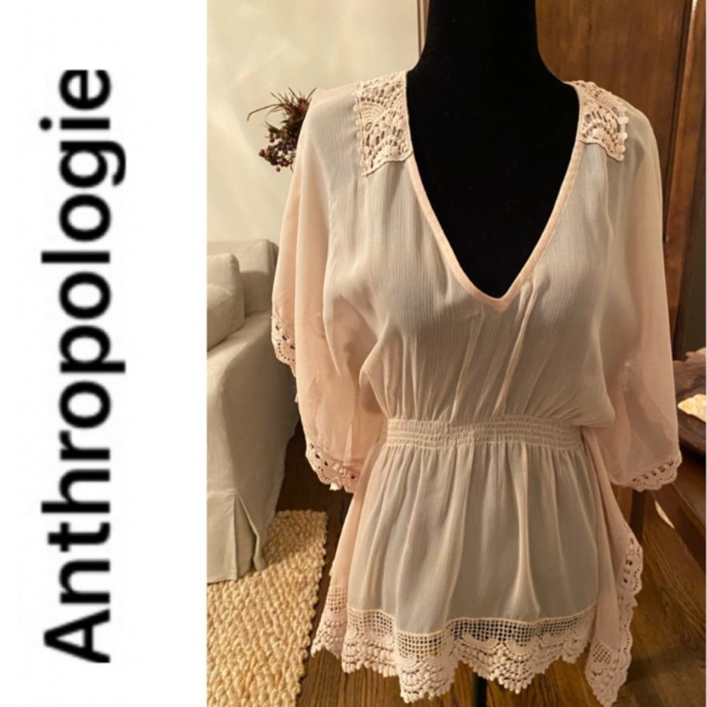 BIRTHDAY SALE! Beautiful Flowee Sheer Top with crochet trim